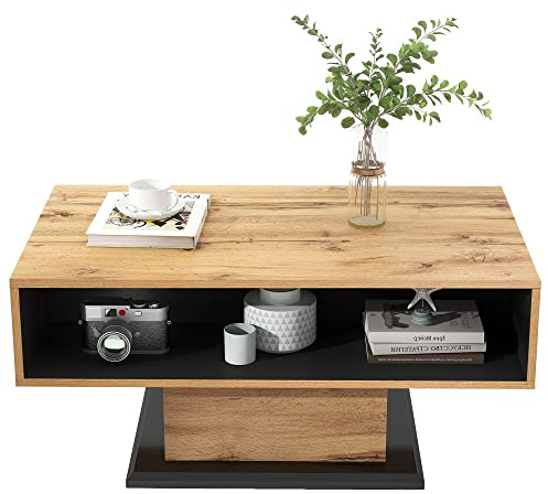 I0I&I0I Moderner Holz-Couchtisch mit Stauraum und eleganter Holzmaserung - Perfekt für Büro und Wohnzimmer (Braun)