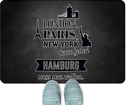 JUNIWORDS Fußmatte, London, Paris, New York kann jeder! Hamburg muss Man wollen, 60 x 40 cm, randlos (1009441)