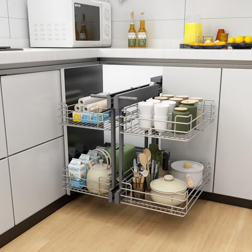 VADANIA Blind Corner Pull Out Organizer, 800mm Left/Right Compatible | 2-tier pull-out basket, 800mm cabinet fit, soft-close, bottom mount, left/right compatible, durable steel build.