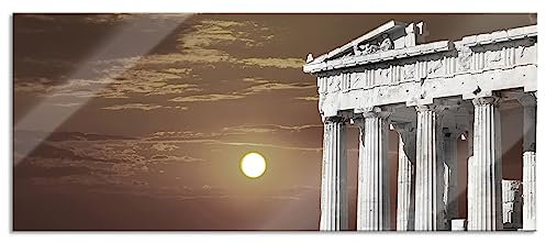Pixxprint Glasbild Panorama, Wandbild aus Echtglas, schöner Tempel der Athene, 120x50 cm, inkl. Aufhängung und Abstandshalter