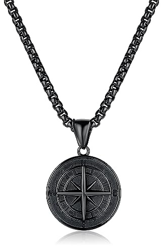 Halskette Herren/Frauen, 316l Edelstahl, Kette Herren Halskette mit Kompass-AnhäNger Halskette Plattierten Herren Schmuck Geburtstag Jahrestag Valentinstag Geschenke für Vater Ehemann Freunde