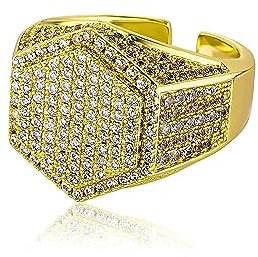 Herren Ring Trendy Hip Hop Rock Einstellbare Ring Luxus Silber Farbe Voll Bling Iced Out Cubic Micro Gepflastert CZ Ringe Hochzeit Party Schmuck Geschenk,Gold