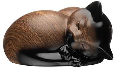 Kriss Art Pet Urns,Sleeping Resin Cremation Cat Urn, Cat Urns for Ashes, Small Animal Urn （Black Walnut）