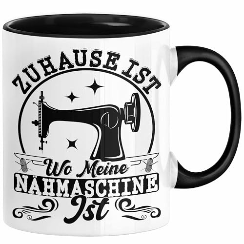 Nähen Geschenk Tasse Geschenkidee Frauen Zuhause Ist Wo Meine Nähmaschine Steht (Schwarz)