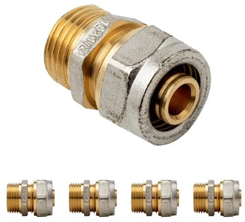 Suinga Lot de 5 raccords mâles 1/2 pour tube multicouche de compression 16 mm, pas besoin de machine à presser, gris