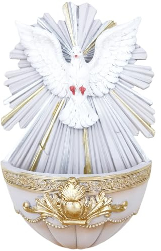 Cannan Espíritu Santo Fuente De Agua Bendita para Pared 7.5 Holy Spirit Wall-Mounted Holy Water Font, White