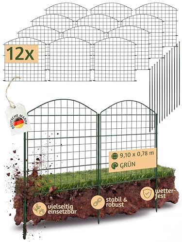 V2Aox Recinzione da Giardino a innesto per laghetto 12 Elementi di Recinzione per Cani in Metallo 78 cm Recinzione a Rete Verde
