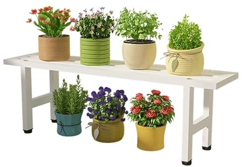 Blumenständer Aus Weißem Metall Gartenpflanzenständer Mehrschichtiger Grünpflanzenständer Balkon-Sukkulentenständer Bank-Blumenständer (S : 120x24x35cm)