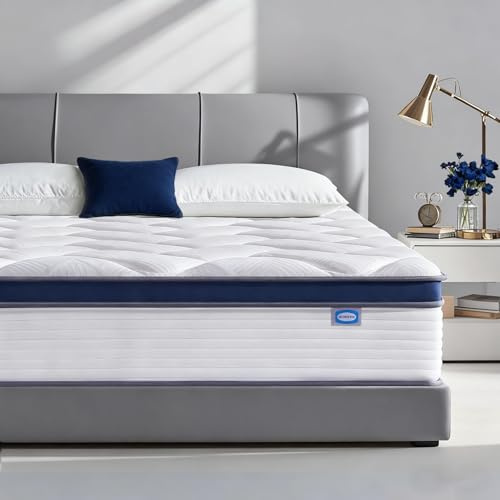 SEZMOONSI King Mattress 5FT, Memory Foam Pocket Sprung King Size Mattresses, Orthopaedic 7 Zone Medium Firm Hybrid Kingsize Mattress for All Sleepers, 100 Night Trial (150x200x23cm)