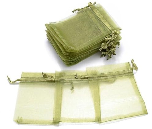 LZBANI 100 Stück/Lot 5 x 7 cm 7 x 9 cm Kordelzug-Organzabeutel, Schmuckverpackungsbeutel, Süßigkeiten, Hochzeit, Geburtstag, Geschenke, Beutel, Süßigkeitenbeutel, olivgrün, 5 x 7 cm