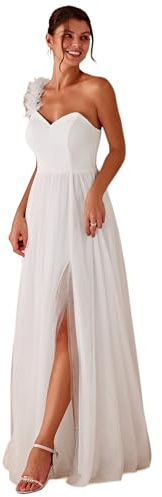 Ever-Pretty Vestido Dama de Honor para Mujer Hombro Cintura Alta Sin Mangas Fiesta Maxi Vestido Blanco 36
