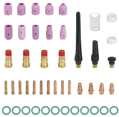 QWORK® 51 Stück WIG-Schweißbrenner Zubehörkit, WIG-Schweißbrenner Zubehör mit Gaslinse, Düsen, Spannzangenkörper, für WP-17/18/26 Schweißbrenner