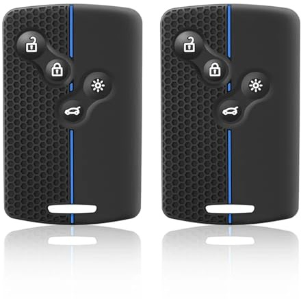 2PCS Juttzzei Autoschlüssel Hülle Renault für Renault Clio, Scenic, Megane, Duster, Sandero, Captur, Twingo, Koleos Schlüsselhülle, Prämie TPU Silikon Renault Clio Schlüssel Hülle-4 Tasten(BlaueLinie)