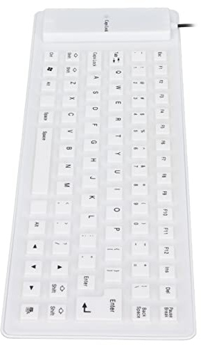 Syrisora Clavier en Silicone, Design Entièrement scellé, Léger, Portable, Silencieux, Doux, Confortable, Filaire USB, Clavier Flexible Pliable, Clavier de Jeu USB Fin, Muet, pour PC (Blanc)