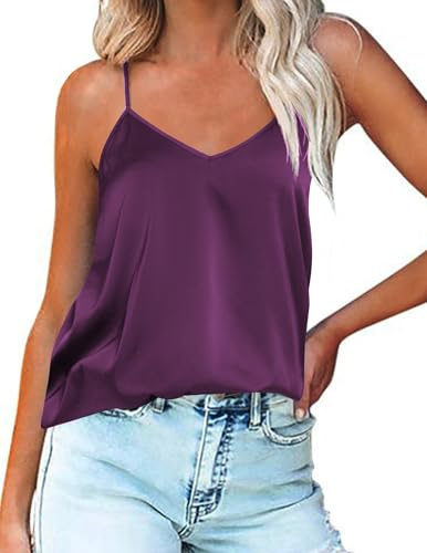 Ekouaer Corpetti e Canottiere da Donna in Raso Spalline Sottili Regolabili Senza Maniche Cami Camisole Scollo a V Tank Shirt Basic S-XXL | Spalline sottili regolabili, scollo a V, senza maniche, basic, versatile