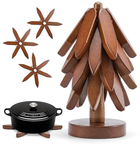 Salvamanteles para Platos Calientes,4 Pack De Salvamanteles de Madera para áRbol,Salvamanteles Creativo para Fondue,Salvamanteles Plegable Resistente ai Calor para Teteras,Sartenes,Cuencos