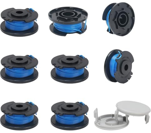 COEWUR 8 Piezas Bobina de Repuesto Ø 1,6mm Bobinas de Hilo con 2 Tapas Bobina Recortadora 3.4m Largo Bobina Hilo para Ryobi One+ und String Trimmer 18v 24v 40v
