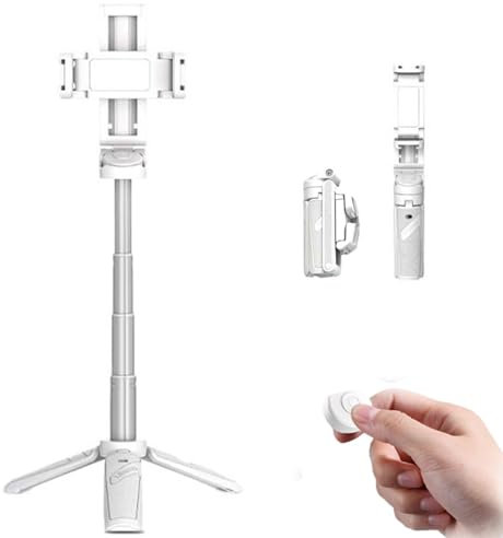 Mini Handheld Tripod 360°Adjustable, 3-in-1 Mini Phone Holder, Adjustable Selfie Stick Tripod with Detachable Remote (white)