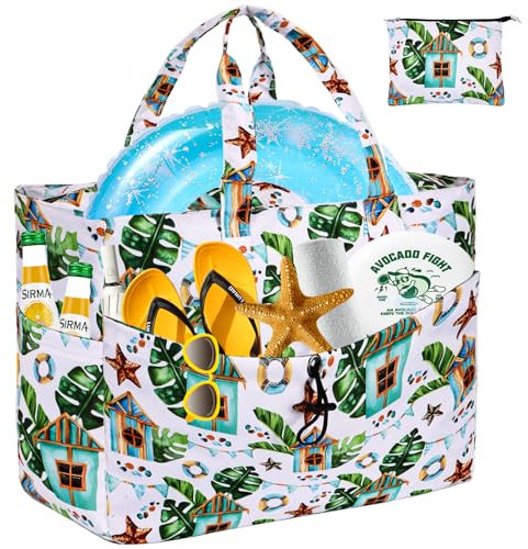 LEASOUL Strandtasche XXL mit Reißverschluss,Wasserdicht Badetasche Damen Groß Familie，Faltbar Leicht Beach Bag Sanddicht, Saunetasche für Strand Pool Picknick Schwimmen Urlaub