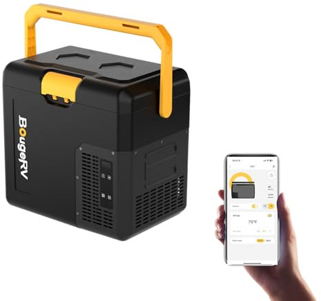 BougeRV CRH, contenitore frigo piccolo da 18 l, con manico, portatile, 12 V/24 V, 230 V, per auto, frigorifero, elettrico, mini con vano batteria, controllo app, congelatore, per campeggio, viaggi