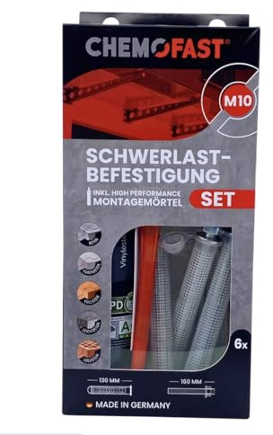 Schwerlast-Befestigungsset mit Ankerstange M 10, Befestigungssystem für den Innen und Aussenbereich, multifunktionales Set für Schwerlasten in Beton und Mauerwerk inkl. 300ml Injektionsmörtel VECO
