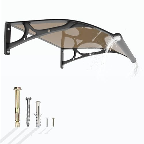 GUANSU-CN Vordach für Haustür 100x100cm, Aluminium Fenstervordach Polycarbonat Überdachung Haustür mit separater Entwässerung für UV-, Regen- und Schneeschutz