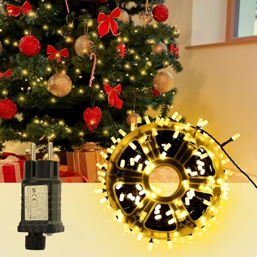 SALCAR 32m 200er LED Lichterkette Weihnachten, 31V Christbaumbeleuchtung mit 8 Modi, Timer und Memory, Wasserdicht Weihnachtsbeleuchtung Außen für Garten Rasen Balkon Party Weihnachtsdeko, Warmweiß