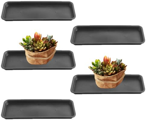 Odoukey Bandejas de Plantas de plástico rectangulares de 5 Piezas, 15.9x5.9x0.7 Pulgadas platillos de Goteo a Prueba de Fugas para macetas Interiores y Exteriores