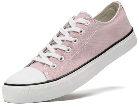 sharllen Canvas Sneakers Stoffschuhe Damen Atmungsaktive Low Top Turnschuhe Freizeit Leicht Stoff Schuhe Leinenschuhe Segeltuchschuhe(Pink 265)
