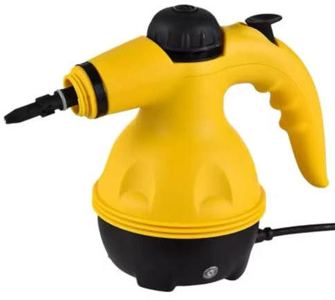 Nettoyeur à main Vapeur Portable, 3,0 Bar Haute Pression, 100-150°C, Cordon 3m, 13x22cm, Jaune et Noir| 1050w | 11 accessoires | multi-usage
