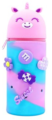 yolzhxe Federmäppchen, 2-in-1 Mäppchen aus Weichem Silikon, Kawaii Schlamppermäppchen mit Reißverschluss, Pencil Case, Cartoon Federmappe für Schule Home Office Supplies, Einhorn