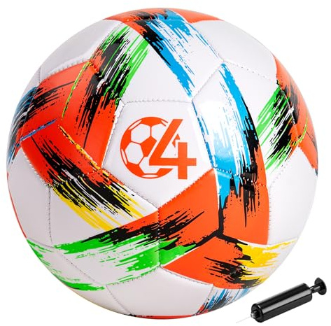 Vastoy Size 3 Size 4 Football for Kids, Training Football & Soccer Ball | Durable PVC Footballs with Tri-Color Print for Grass Fields, Backyard Games, Includes Hand Pump & Mesh Bag for Outdoor Play