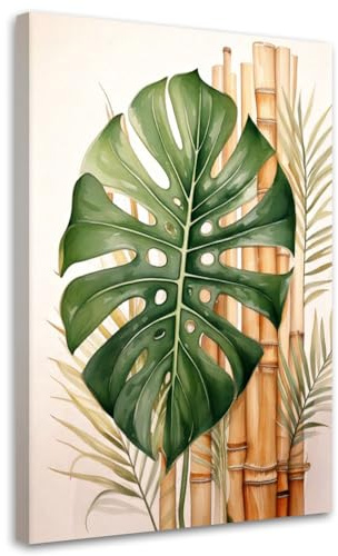 Feeby Stampe Da Parete - Quadri Soggiorno - Foglia di monstera bambù tropicale - 20x30 cm - Decorazioni Camera Da Letto