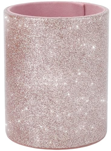 CALFOVERA Runder Stiftehalter Aus PU Leder Glänzend Rosa Stiftebecher Multifunktionaler Schreibwarenbehälter Leder Luxuriös Glitzernd Make Up Pinsel Aufbewahrungsbox Schreibtisch Organizer