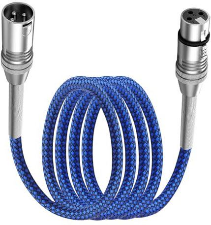 LANMINGLEL 3 Pin XLR Microphone Cable, Shielded Balanced Male to Female XLR Cable,Heavy Duty Nylon 3 Pin Braided Speaker Cord,with Metal Spring for Studio Recording, Audio Mixer,Stage Lighting (2M)