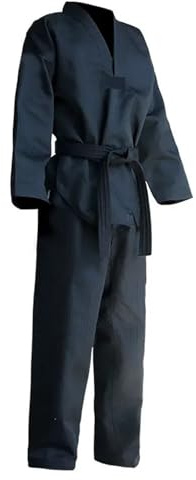 XUMKFJRE Uniforme de Taekwondo Dobok en coton noir et blanc for adultes, enfants, hommes et femmes, ensembles de vêtements de karaté avec ceinture(M-150CM)