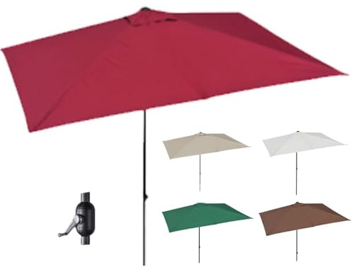 Demi-parasol mural rectangulaire avec manivelle pour terrasse, jardin, balcon - 250 x 130 cm - Bordeaux