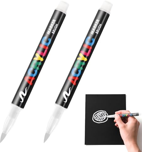 VTYTZZ 2 Stück Weiße Textilstifte 1-6 mm, waschmaschinenfest | Zwei weiße Textilmarker mit 1-6 mm Spitze für Stoff; waschmaschinenfest nach korrekter Fixierung gemäß Anleitung.