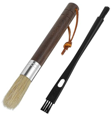 Mabor Set di spazzole per la pulizia del caffè, setole naturali e manico in legno, strumenti professionali per la pulizia del macinino espresso con spazzola a doppia testa