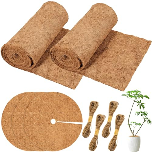 YTSMFL 2 Rollen Kokosfasermatte pad 100 * 30cm, Rolle und 5 Stück 30cm Kokosmatte Winterschutz für Pflanzen Kokosmatten Kokosscheibe Kokosnuss Disc für Topfpflanzen