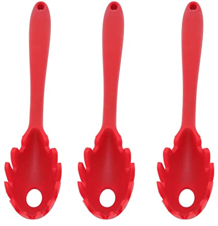 ERYUE Cuillère à Spaghetti en Silicone 3 Pièces, Cuillère à Pâtes et Fourchette Faciles Nettoyer pour Poêles Antiadhésives, Nouilles Spaghetti Résistante la Chaleur, Ustensiles de Cuisine (Rouge)