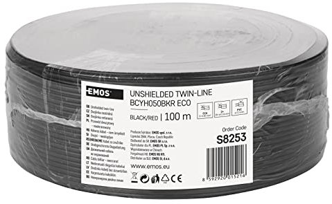 EMOS Cavo in rame 2 x 0,5 mm2, 100 m, cavo a doppio filo in CCA a bassa tensione, nero con marcatura di polarità