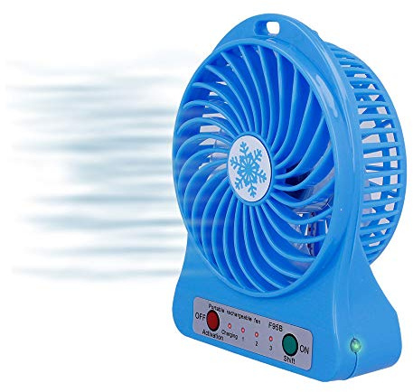 REY Ventilateur USB rechargeable pour ordinateur portable, 3 vitesses, silencieux et pratique, couleur bleue