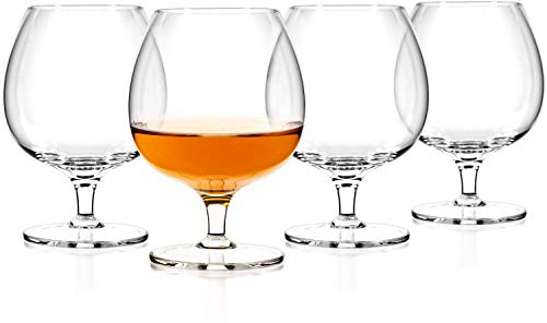 Luxbe - Cognac & Brandy Crystal Small Glasses Snifter, Set of 4 - Handcrafted - 100% Lead-Free Crystal Glass - Great for Spirits Drinks - 12-ounce