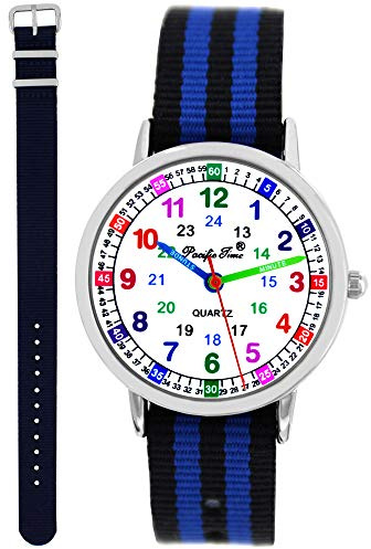 Pacific Time Kinderuhr Lernuhr Mädchen Jungen Einschulung Geschenk-Set | 2 Wechselarmbänder, 12/24-h-Lernzifferblatt und 5 ATM wasserdicht. Geschenk zur Einschulung, Geburtstag oder Weihnachten.