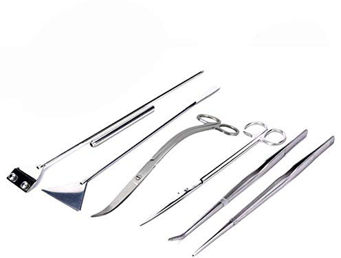 Aquarium Fisch Tank Kit 6 in 1 Aquascaping Edelstahl Pinzette Schere Werkzeuge Set für Fisch Tank Pflanzen, Pruning Tool Sand Spachtel Fisch Starter Kits