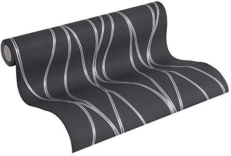 A.S. Création Carta da parati in tessuto non tessuto Trendwall a righe, 10,05 m x 0,53 m, grigio metallizzato nero, Made in Germany 371324 3713-24