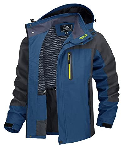 TACVASEN Chaqueta Hombre Invierno Impermeable Cortavientos Running Hombre Ropa Senderismo Chaqueta Térmica Anorak Deporte Ropa de Caza Azul Denim, M