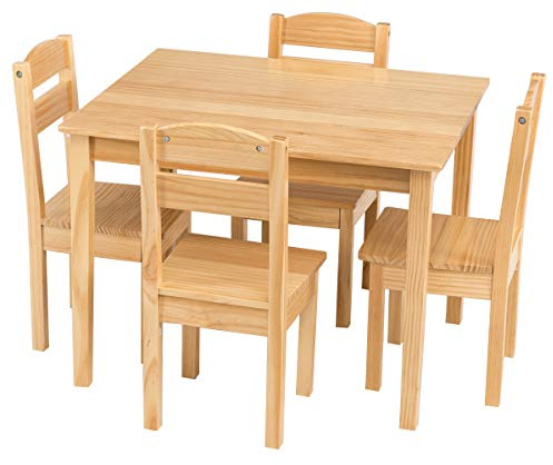 Nightcore Kids Wooden Table and 4 Chair Set, Activity Table Chair Set for 2 to 6 Years, Toddler Game, Playroom Furniture, Picnic Table w/Chairs, Solid Wood 5 Piece Dining Table Set (Natural)