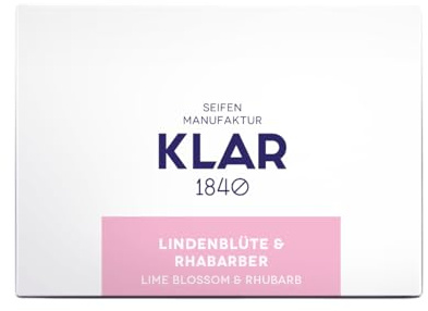 Klar Seifen Pflegeseife Lindenblüte & Rhabarber 135 g hautmild | Pflegeseife mit frisch-herbem Duft, ideal für empfindliche und trockene Haut, palmölfrei und beruhigend in der Anwendung.